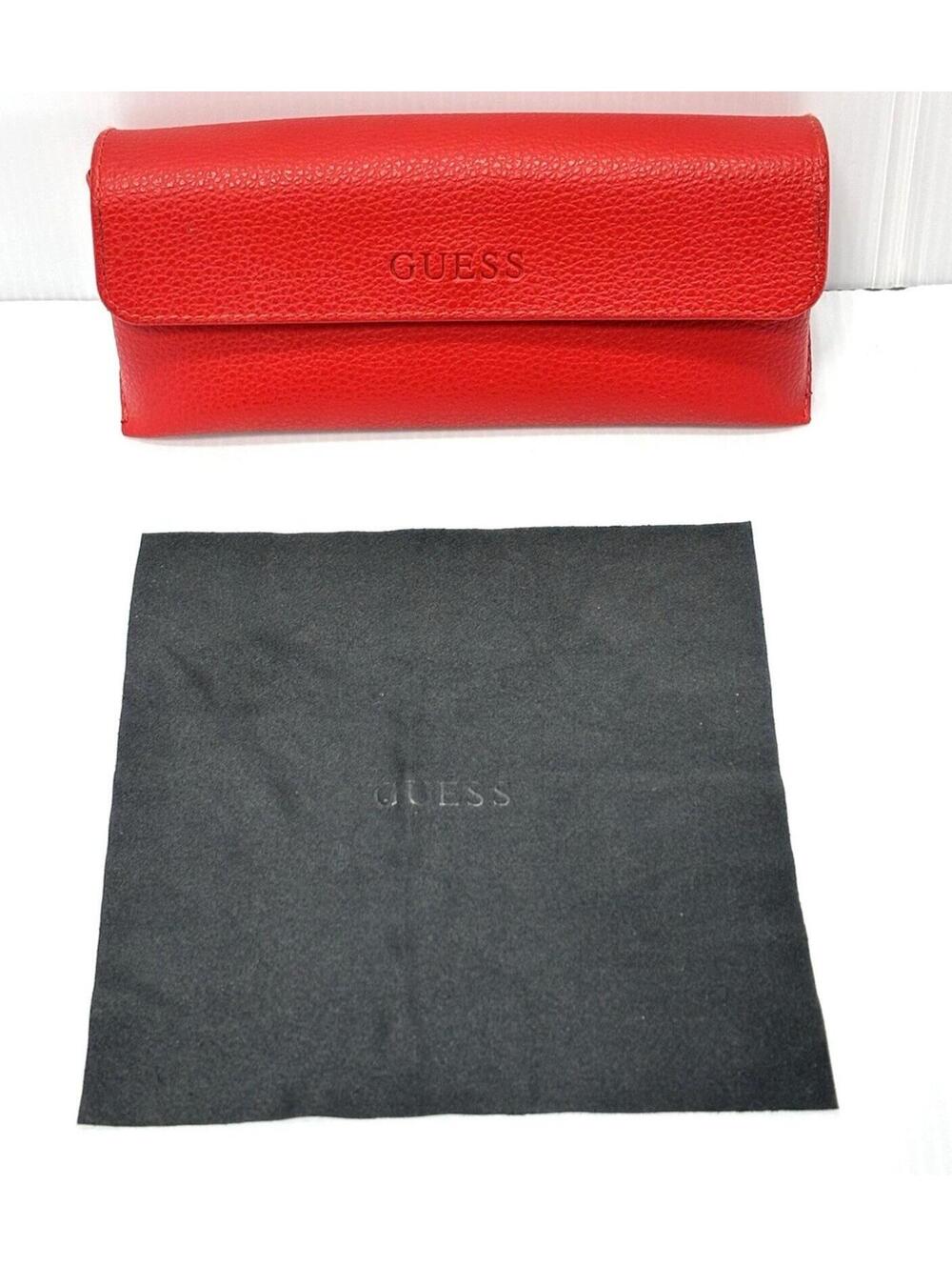 Guess Red Pebbled Faux Leather Glasses Case Magnetic Snap Logo W/ Cleaning Cloth
